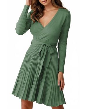 Babs+Birdie Rowan Pleated Sweater Wrap Dress - Green