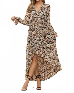 Blue B Floral Print Chiffon Tiered Maxi Dress - Natural