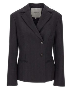 Herskind Striped Wool Fitted Blazer With Closure - Black