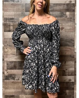 Shewin Natalie Floral Print Dress - Gray