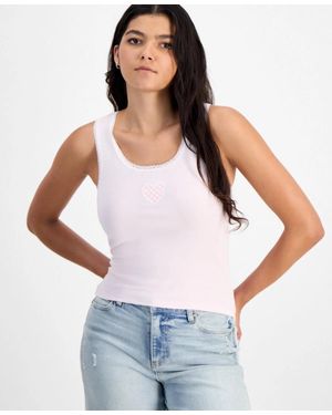 Just Polly Tank Top Tender Touch Lace Trim Scoop Neck Cropped Pal154 - White