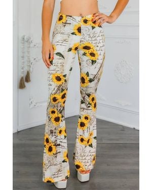 SurelyMine Sunflower Love Letter Buttery Soft Bell Bottom Pant - Multicolor