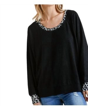 Umgee Leopard Print Trimmed Top - Black