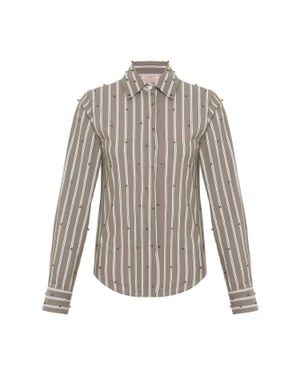 Theo the Label Echo Mix Stripe Pearly Shirt - Gray