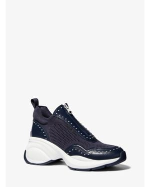 Michael Kors Zuma Studded Mixed-Media Sneaker - Blue