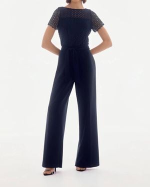 Joseph Ribkoff Lace Top Belted Jumpsuit - Blue
