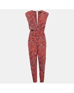 Maje Printed Crepe Smocked Detail Jumpsuit - Red