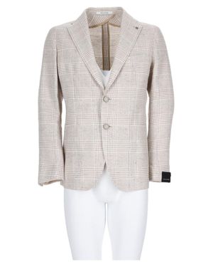 Tagliatore Tailored Checkered Blazer With Notch Lapel And Structured Shoulders - White