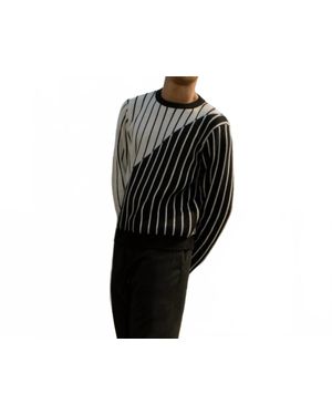 INGMARSON Thin Striped Diagonal Wool & Cashmere Sweater - Black