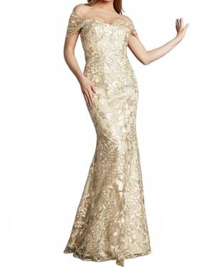 Jovani Shawl Sleeves Embroidered Dress - Natural