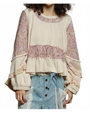 Pol Ruffle Hem Floral Top - White