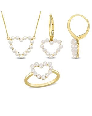 Mimi & Max Cultured Freshwater Pearl Jewelry Set Heart Necklace Earrings Ring 14K - Metallic