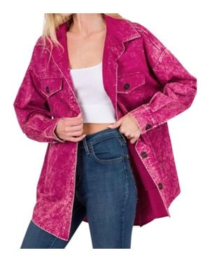 Zenana Oversized Vintage Washed Shacket - Purple