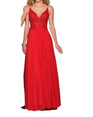 Dave & Johnny Flowy V-Neck Prom Dress - Red
