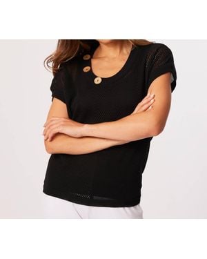 French Kyss Crochet Scoop Short Sleeve Top - Black