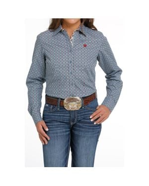 Cinch Western Print Long Sleeve Button Down Shirt - Blue