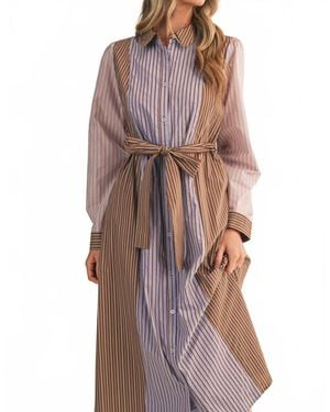 ..,merci Mixed Stripe Collard Button Down Midi Dress - Purple