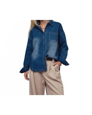 Urban Daizy Denim Elbow Patch Button Up Shirt - Blue