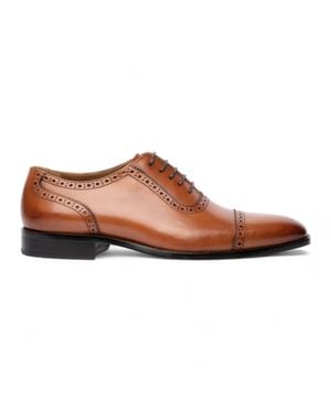 Chapman & Moore Tan Leather Semi-Brogue Cap-Toe Oxford Shoes - Brown