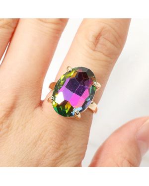 Fashnzfab Bold Oval Stone Cluster Accent Adjustable Ring - Purple