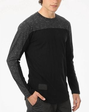 ZIMEGO Color Block Long Sleeve Hemline Athletic Hiphop Shirt - Black