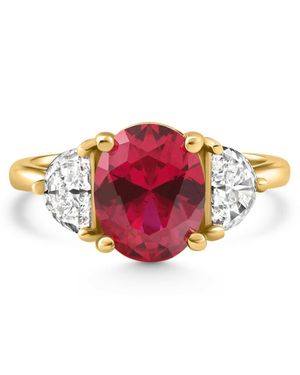 Pompeii3 Oval Ruby & Half Moon Diamond Ring 14K Lab Grown - Red