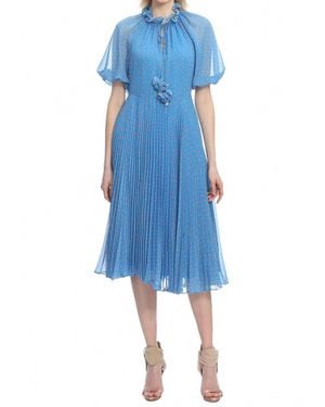 Exquise Watermelon Sleeve Pleated Midi Skirt - Blue