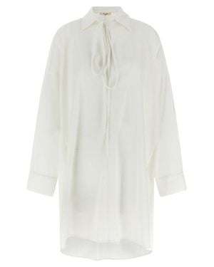 DI.LA3 PARI' Relaxed Oversize Silk Shirt - White
