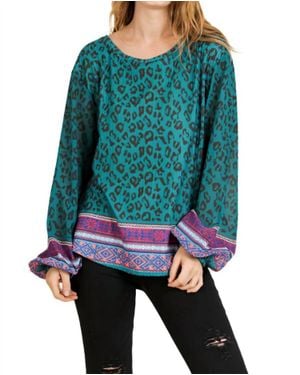 Umgee Scarf Print Knit Top - Blue