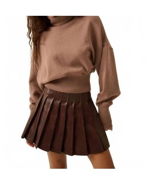 Promesa Faux Leather Pleated Mini Skirt - Brown