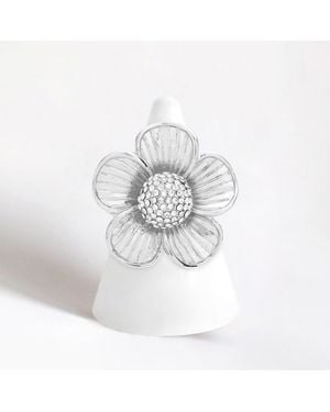 Fashnzfab Rhinestone Pave Flower Stretch Ring - White