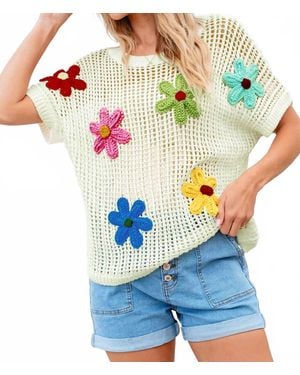 Lovesoft Crochet Flower Hollow-Out Sweater Tee - Blue