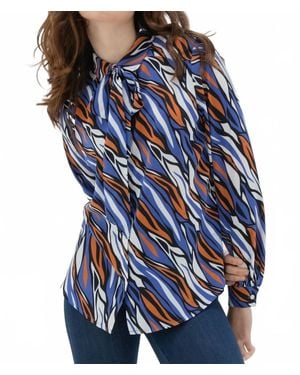 Marble Printed Blouse With Bow Detail - Blue