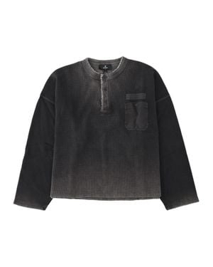Represent Washed Button Placket Long-Sleeve Cotton Sweater - Black