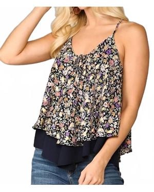 Gigio Cami Flower Racer Top - Black