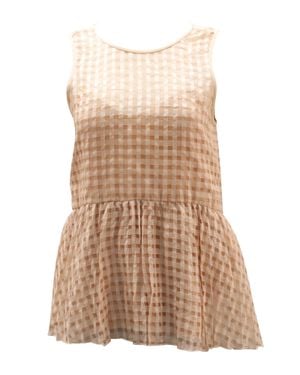 Tibi Checkered Peplum Top - Natural