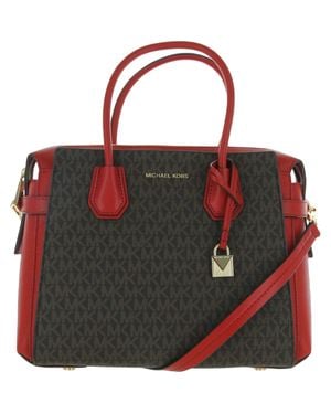 MICHAEL Michael Kors Mercer Belted Leather Shoulder Satchel Handbag - Red