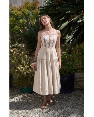 Moon River Ashley Scallop Midi Dress - Green