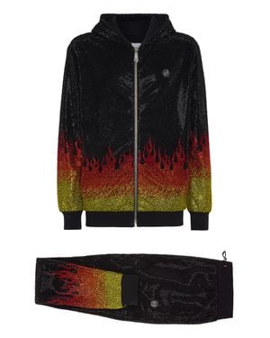 Philipp Plein Jogging Tracksuit: Hoodie/Trousers With Crystals Flame - Black