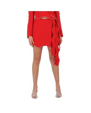 Mach & Mach Ladies Crystal Trimmed Wavy Wool Mini Skirt, Brand Size 34 (Us - Red