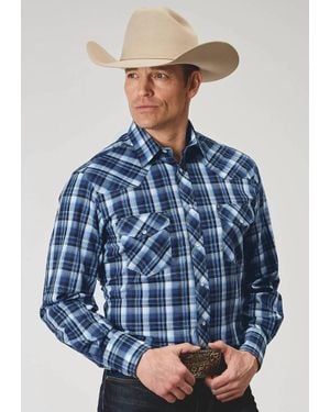 Roper Plaid Long Sleeve Snap Western Shirt - Blue