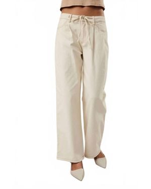 Sunday Edition Drawstring Waist Pleated Twill Wide Leg Pants - Natural
