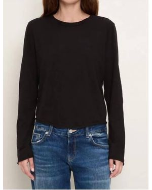 Michael Stars Aiko New Jersey Long Sleeve Raw Hem Crew Tee - Black