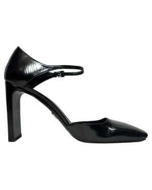 Prada Square Toe Ankle Strap Block Heels - Black