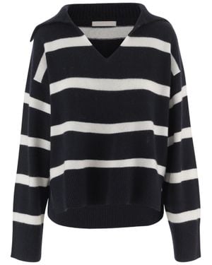 Allude Striped Wool-Blend Sweater - Black