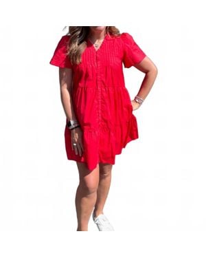 TCEC Pleated Detail Ruffle Dress - Red