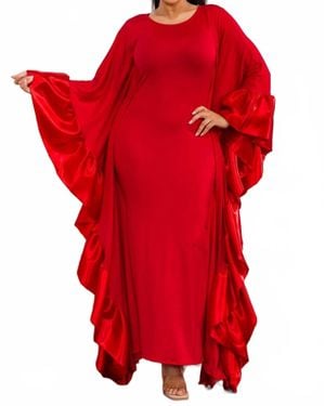Karen T Design Holiday Long Ruffled Velvet Dress - Red