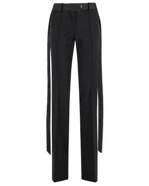 The Attico Front-Darts Viscose-Band Wool Straight-Leg Pants - Black