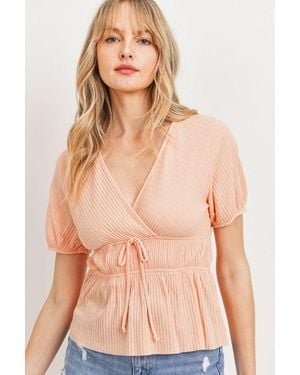 TRUEDAMES Front Tie Cut Edge Top - Natural