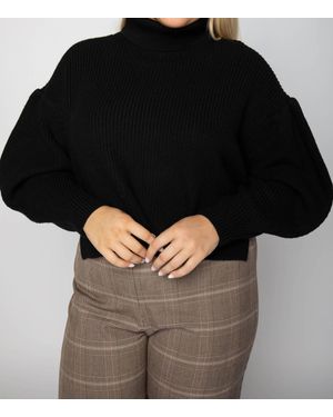 Madelyn Puff Sleeve Sweater Top - Black